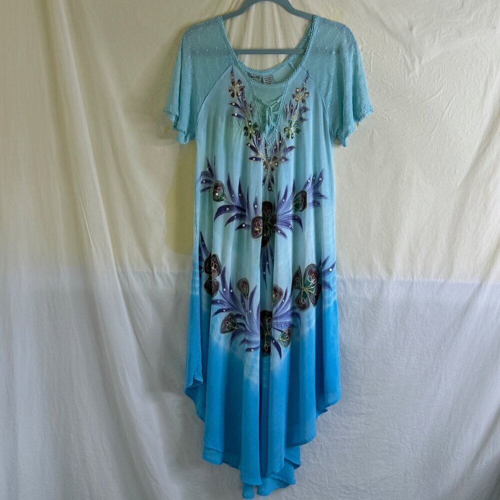 Vintage Sante' Midi Dress Floral in Light Blues & Purple Made in India One Size*